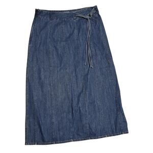 Christopher & Banks Womens Midi Denim Skirt w/ belted tie accent Size 10 EUC